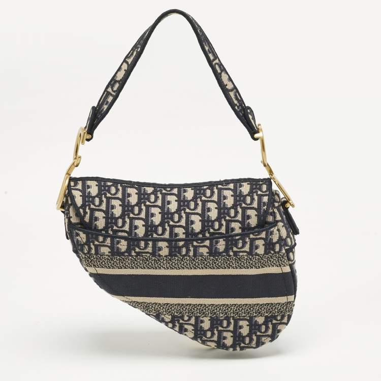 Pre Owned Dior Navy Blue Oblique Canvas Saddle Bag
