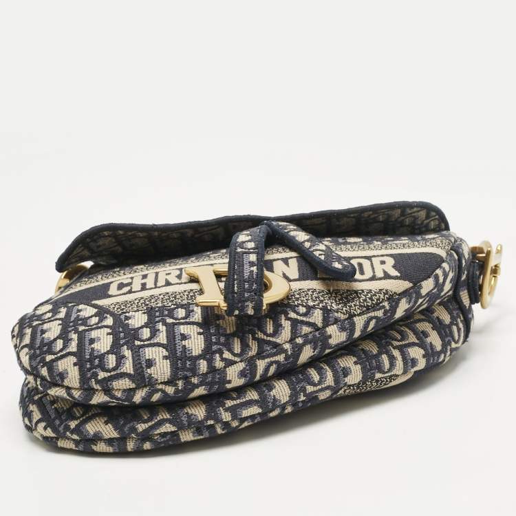 Pre Owned Dior Navy Blue Oblique Canvas Saddle Bag