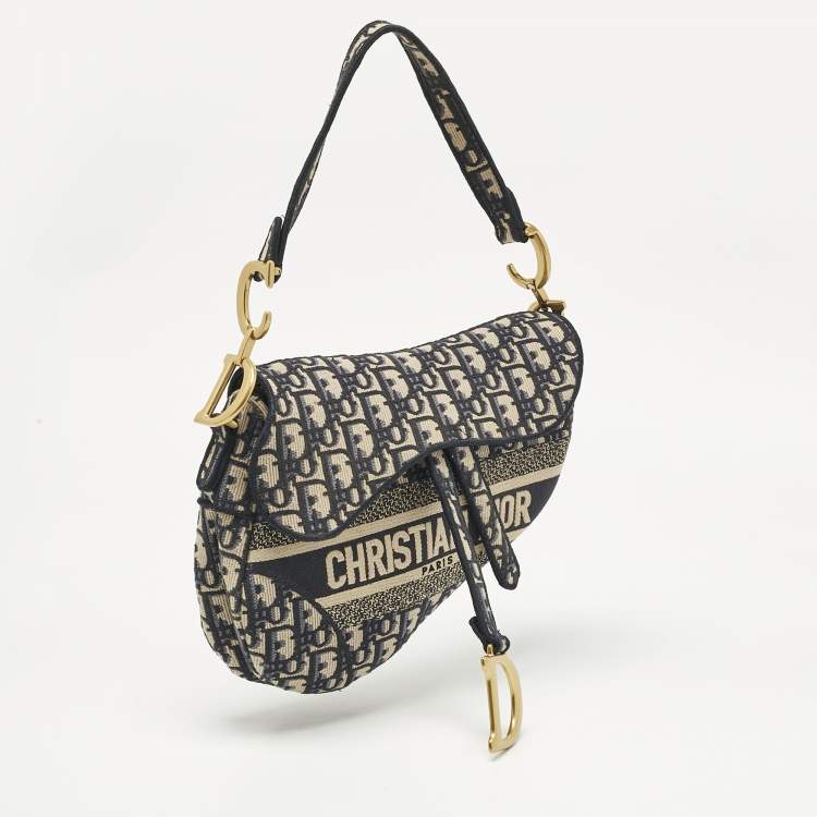 Pre Owned Dior Navy Blue Oblique Canvas Saddle Bag