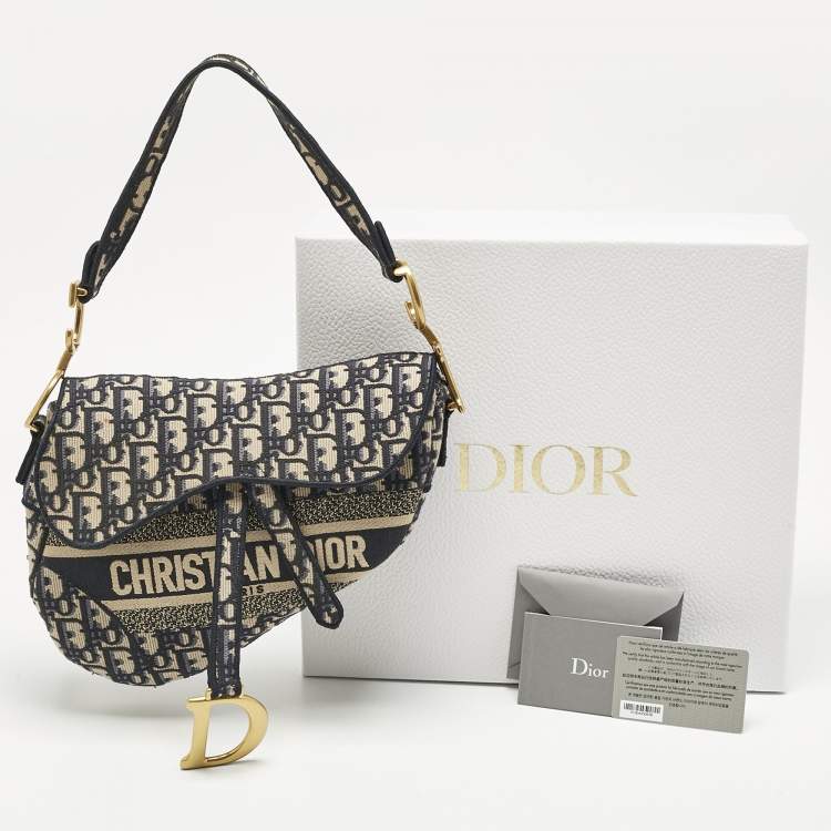 Pre Owned Dior Navy Blue Oblique Canvas Saddle Bag