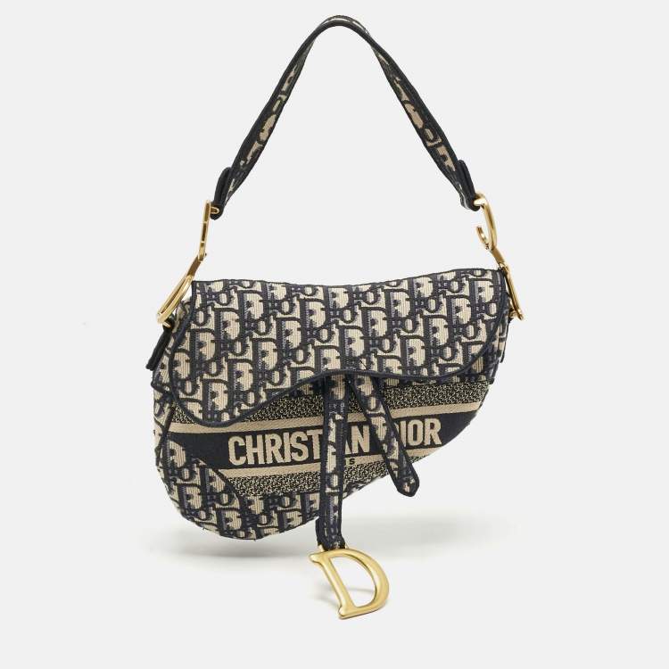 Pre Owned Dior Navy Blue Oblique Canvas Saddle Bag