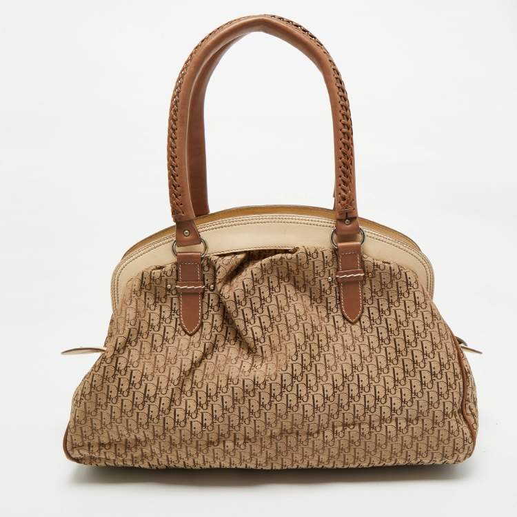 Pre Owned Christian Dior Beige Monogram My Dior Frame Pocket Satchel