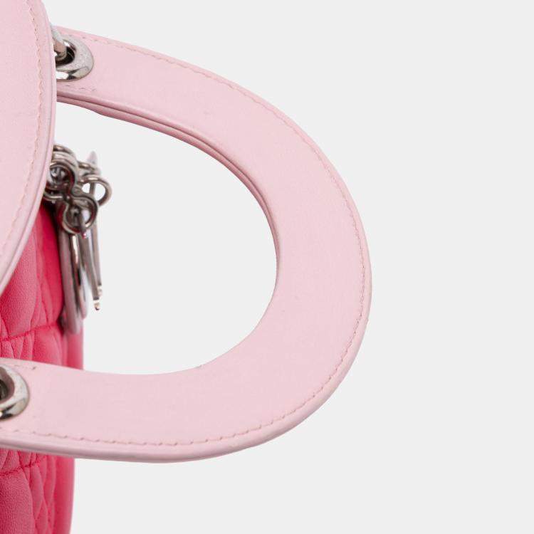 Pre Owned Dior Grey/Pink Mini Tricolor Lambskin Cannage Lady Dior