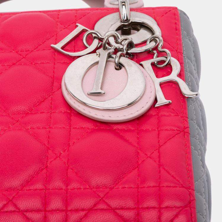 Pre Owned Dior Grey/Pink Mini Tricolor Lambskin Cannage Lady Dior