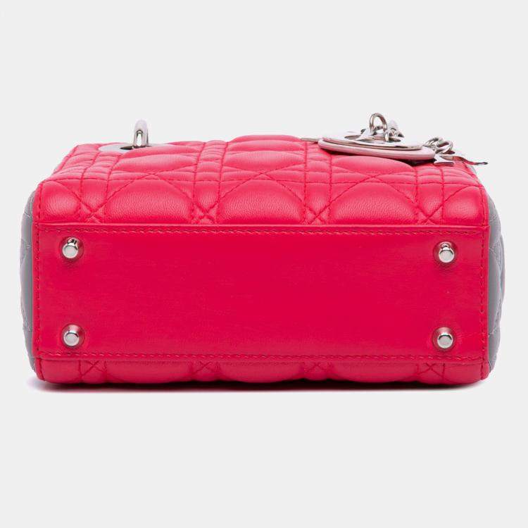 Pre Owned Dior Grey/Pink Mini Tricolor Lambskin Cannage Lady Dior