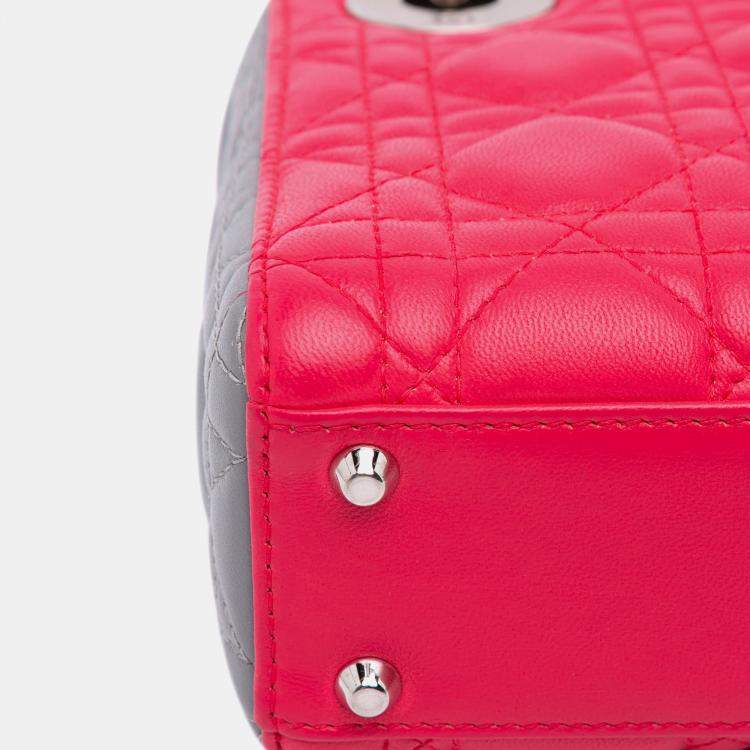 Pre Owned Dior Grey/Pink Mini Tricolor Lambskin Cannage Lady Dior