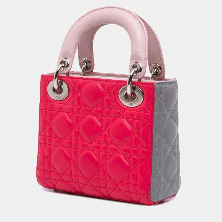 Pre Owned Dior Grey/Pink Mini Tricolor Lambskin Cannage Lady Dior