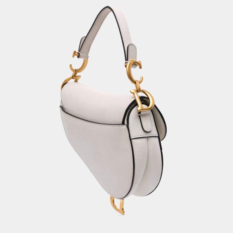 Pre Owned Dior White Mini Grained Calfskin Saddle Bag