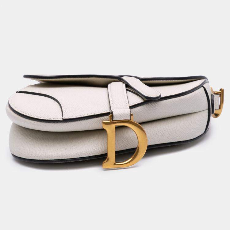 Pre Owned Dior White Mini Grained Calfskin Saddle Bag