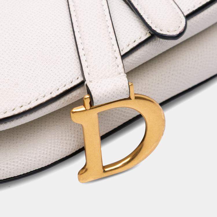 Pre Owned Dior White Mini Grained Calfskin Saddle Bag