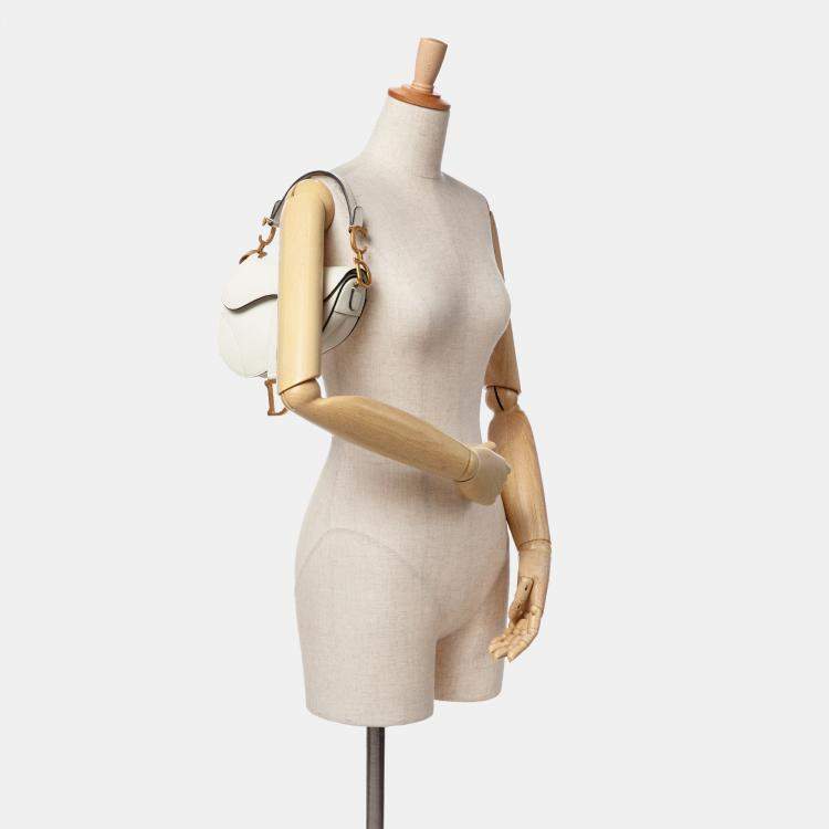 Pre Owned Dior White Mini Grained Calfskin Saddle Bag