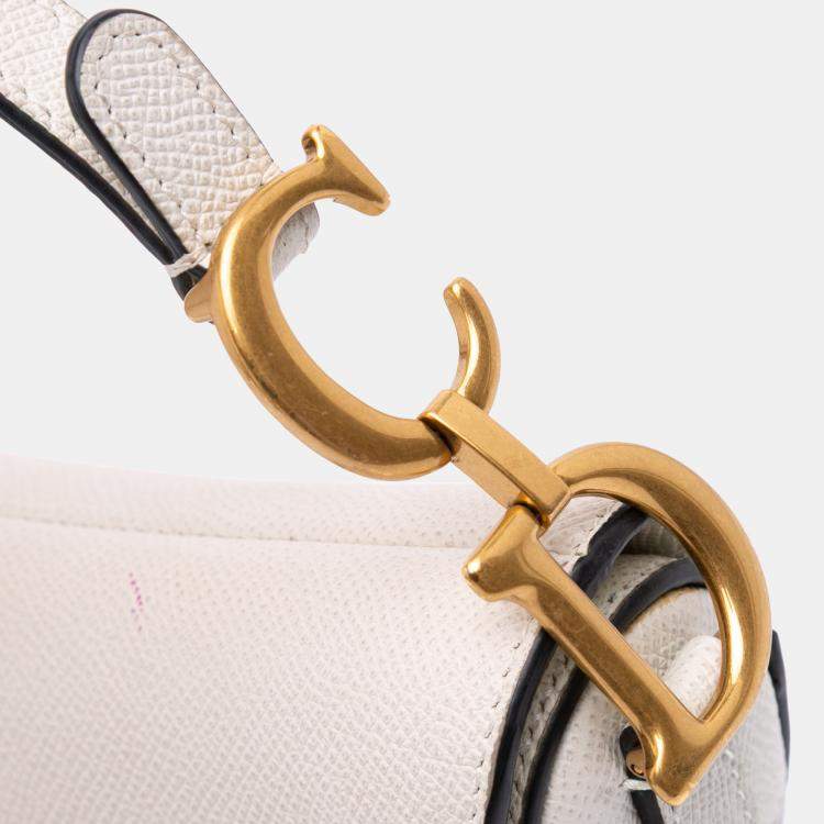 Pre Owned Dior White Mini Grained Calfskin Saddle Bag