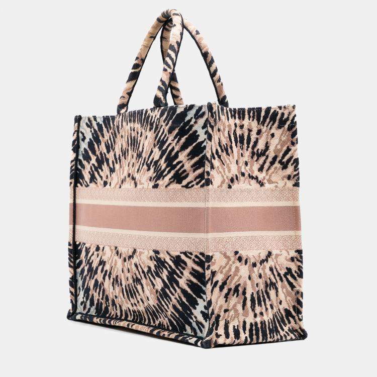 Pre Owned Dior Brown Large Embroidered Canvas Tie Dye Book Tote