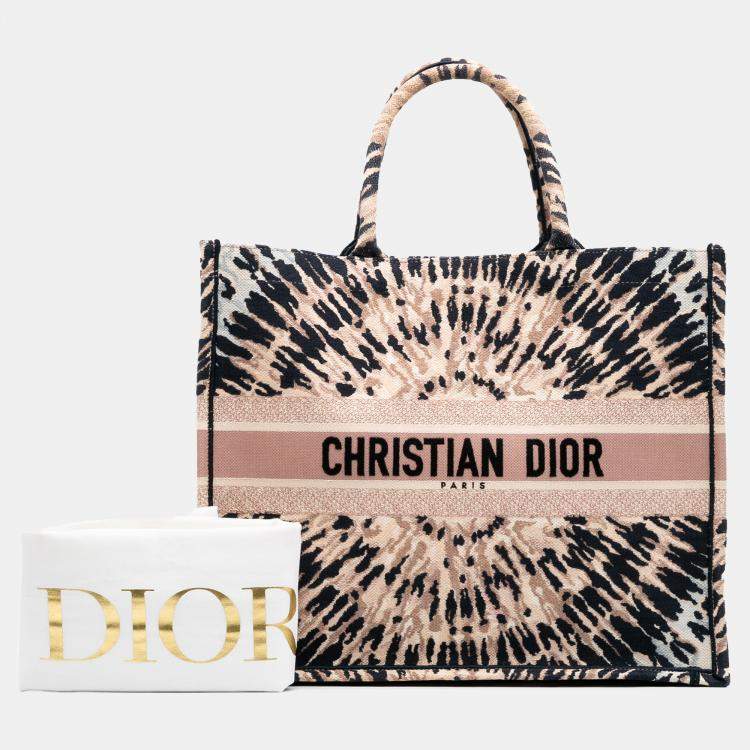Pre Owned Dior Brown Large Embroidered Canvas Tie Dye Book Tote