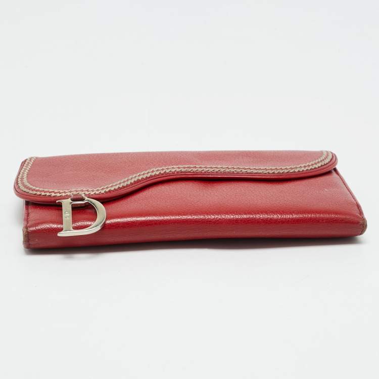 Pre Owned Dior Dark Red Leather Saddle Long Wallet