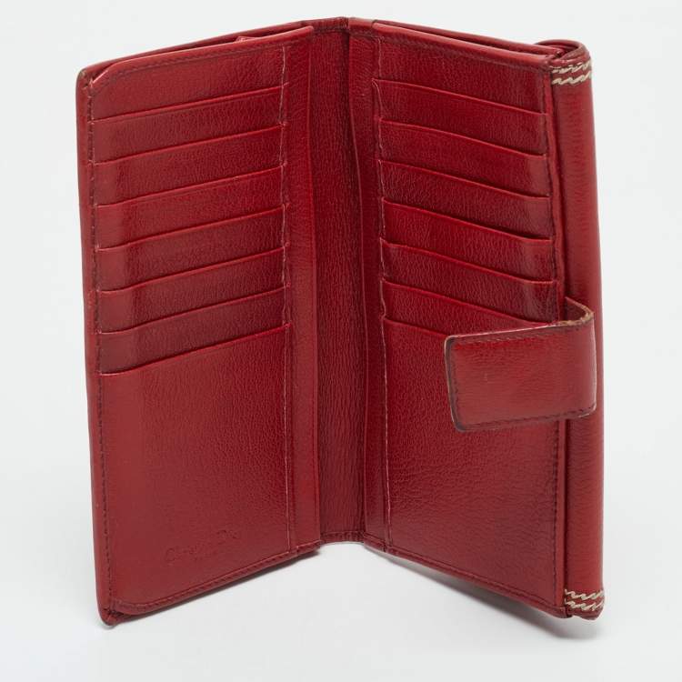 Pre Owned Dior Dark Red Leather Saddle Long Wallet
