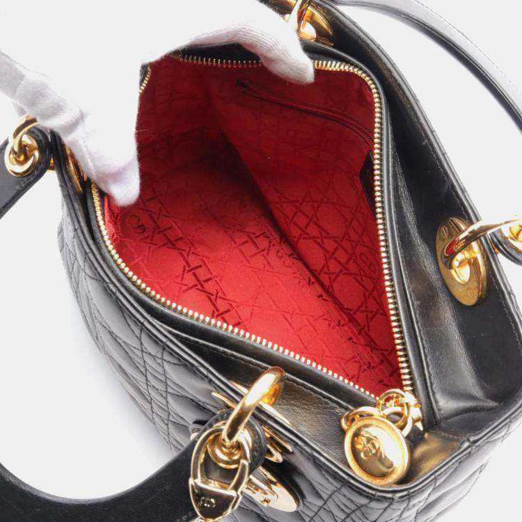 Pre Owned Dior Lady Dior Cannage Black Leather Shoulder Bag