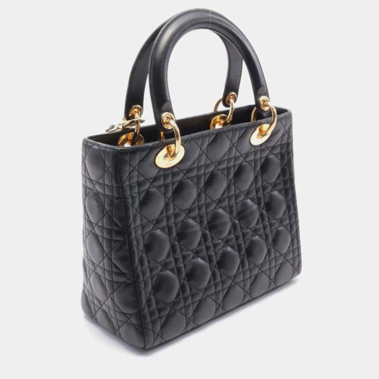 Pre Owned Dior Lady Dior Cannage Black Leather Shoulder Bag