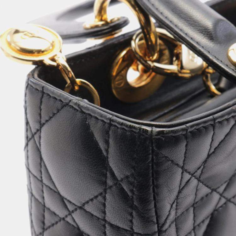 Pre Owned Dior Lady Dior Cannage Black Leather Shoulder Bag