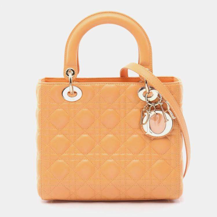 Pre Owned Dior Lady Dior Yellow Lambskin Leather Shoulder Bag