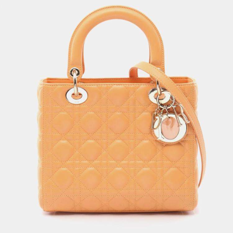 Pre Owned Dior Lady Dior Yellow Lambskin Leather Shoulder Bag