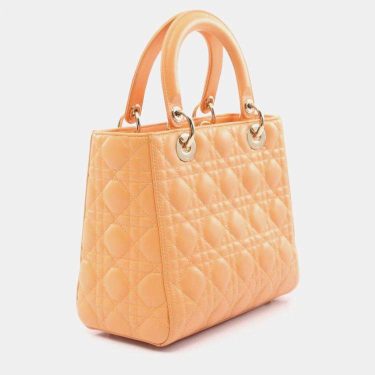 Pre Owned Dior Lady Dior Yellow Lambskin Leather Shoulder Bag