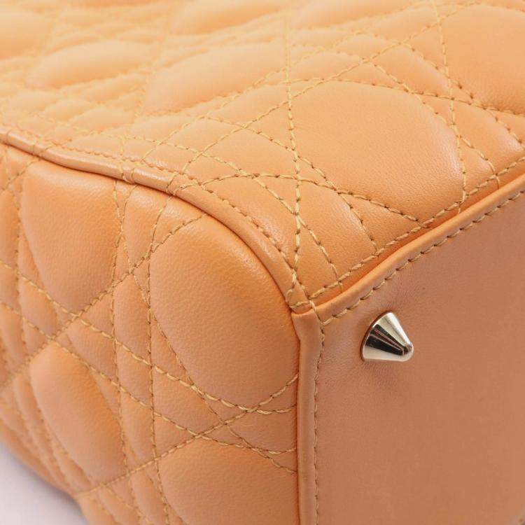 Pre Owned Dior Lady Dior Yellow Lambskin Leather Shoulder Bag