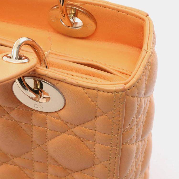 Pre Owned Dior Lady Dior Yellow Lambskin Leather Shoulder Bag