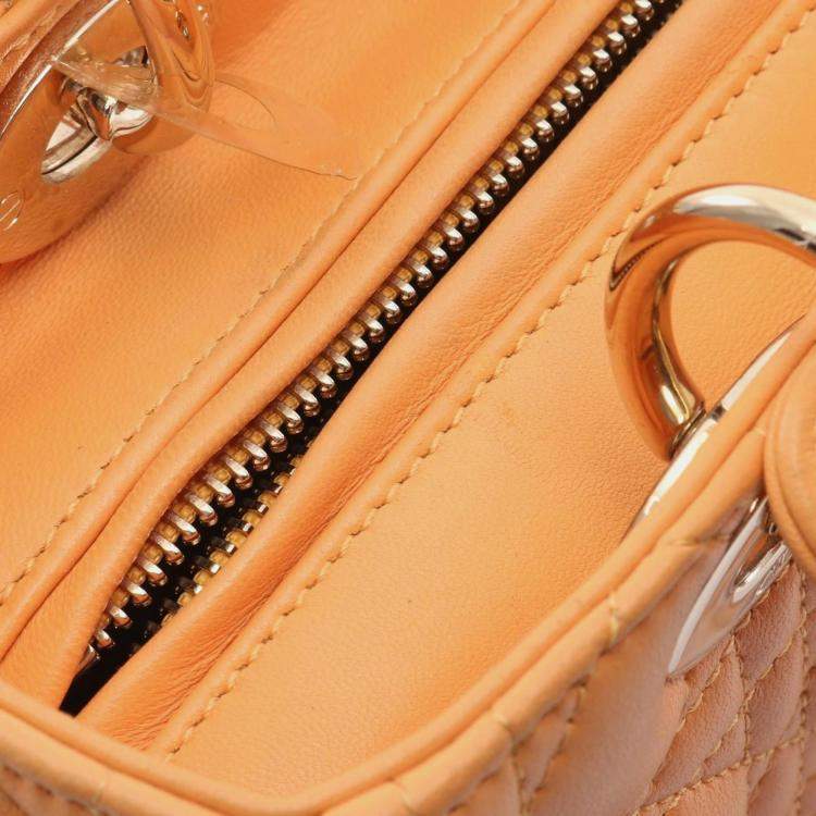 Pre Owned Dior Lady Dior Yellow Lambskin Leather Shoulder Bag