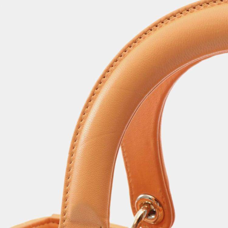 Pre Owned Dior Lady Dior Yellow Lambskin Leather Shoulder Bag
