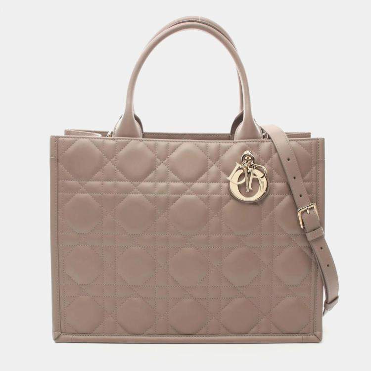 Pre Owned Christian Dior Dior Bo Tote Medium Macrocannage Tote Bag Leather  Beige