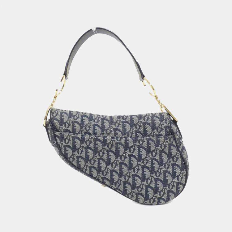 Pre Owned Dior Saddle Blue Canvas Shoulder Bag