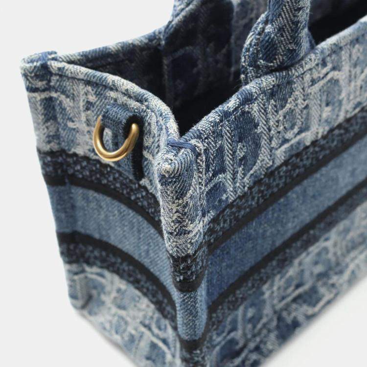 Pre Owned Dior Book Tote Mini Blue Denim Handbag