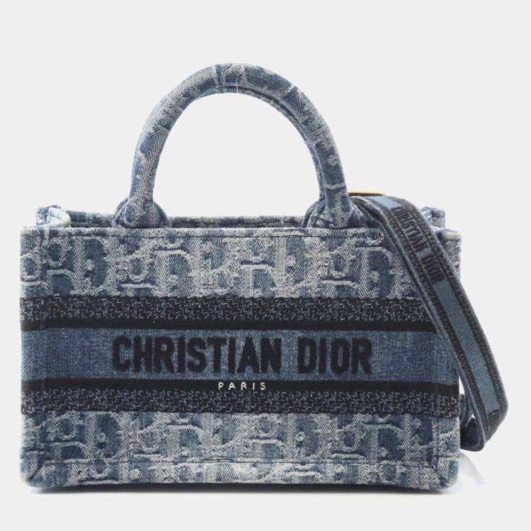 Pre Owned Dior Book Tote Mini Blue Denim Handbag