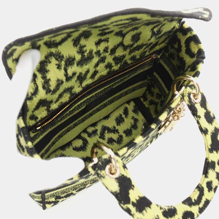 Pre Owned Christian Dior Lady D-Lite Medium Green Black Canvas Handbag