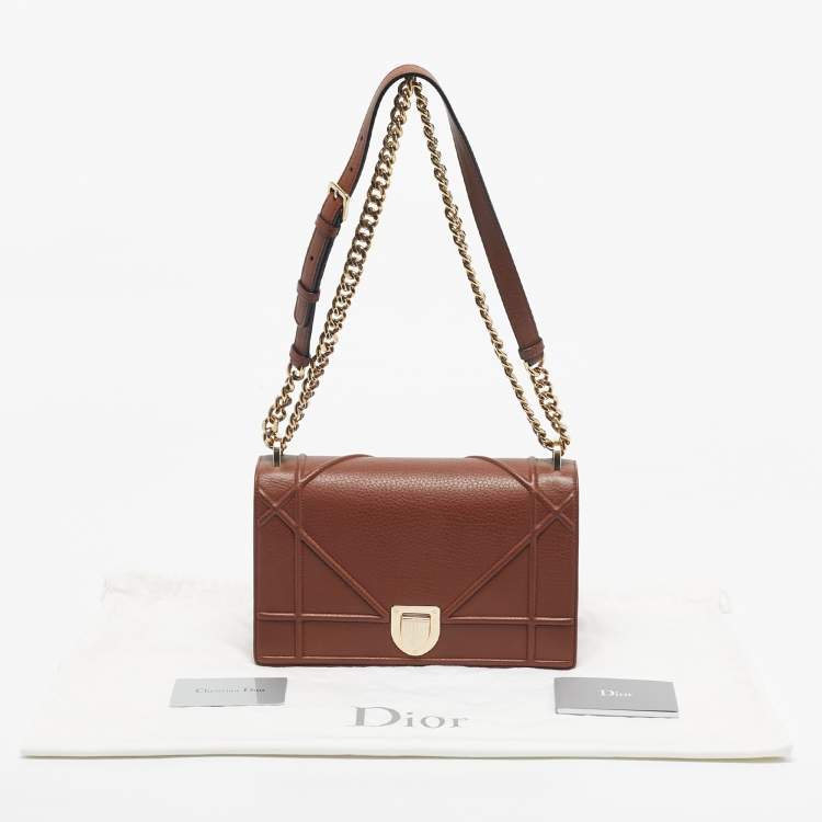 Pre Owned Dior Brown Leather Medium Diorama Flap Shoulder Bag