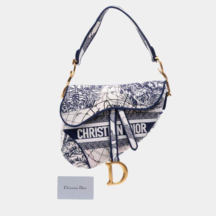 Pre Owned Dior Blue Canvas Embroidered Around the World Saddle Bag