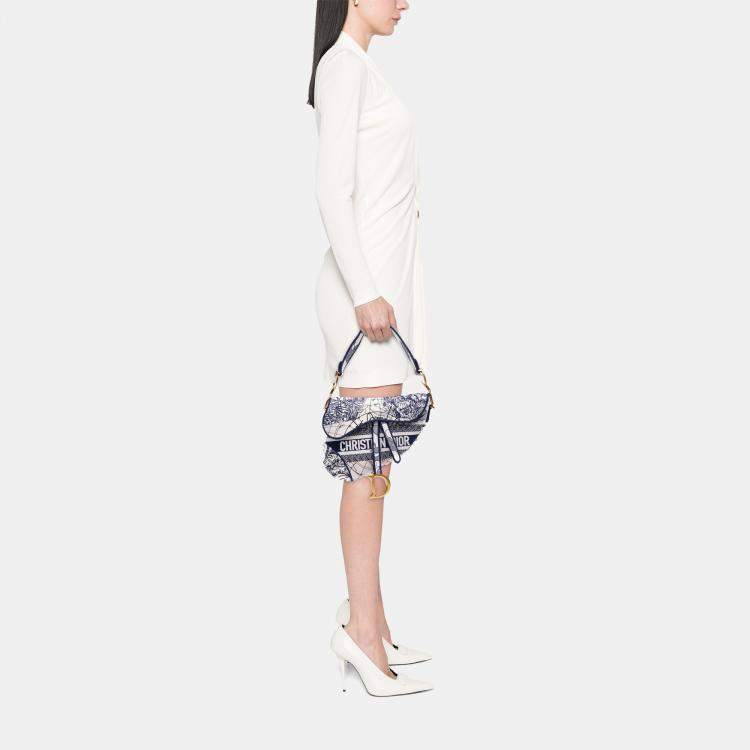 Pre Owned Dior Blue Canvas Embroidered Around the World Saddle Bag
