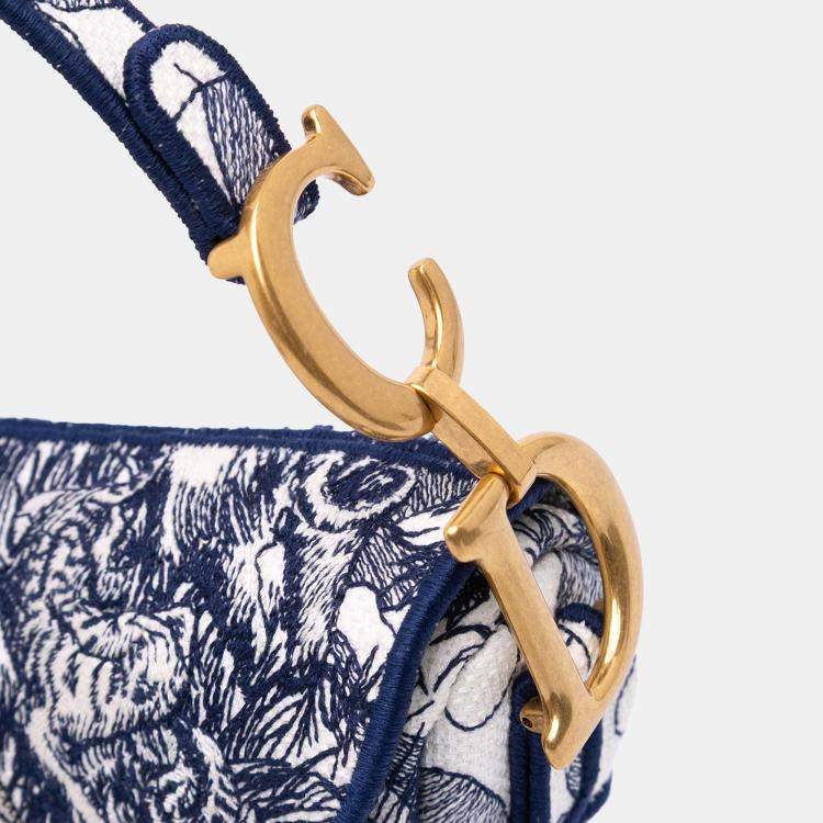 Pre Owned Dior Blue Canvas Embroidered Around the World Saddle Bag