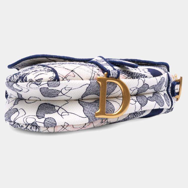 Pre Owned Dior Blue Canvas Embroidered Around the World Saddle Bag