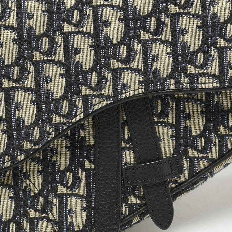 Pre Owned Dior Black/Blue Oblique Canvas and Leather Saddle Convertible Belt Bag