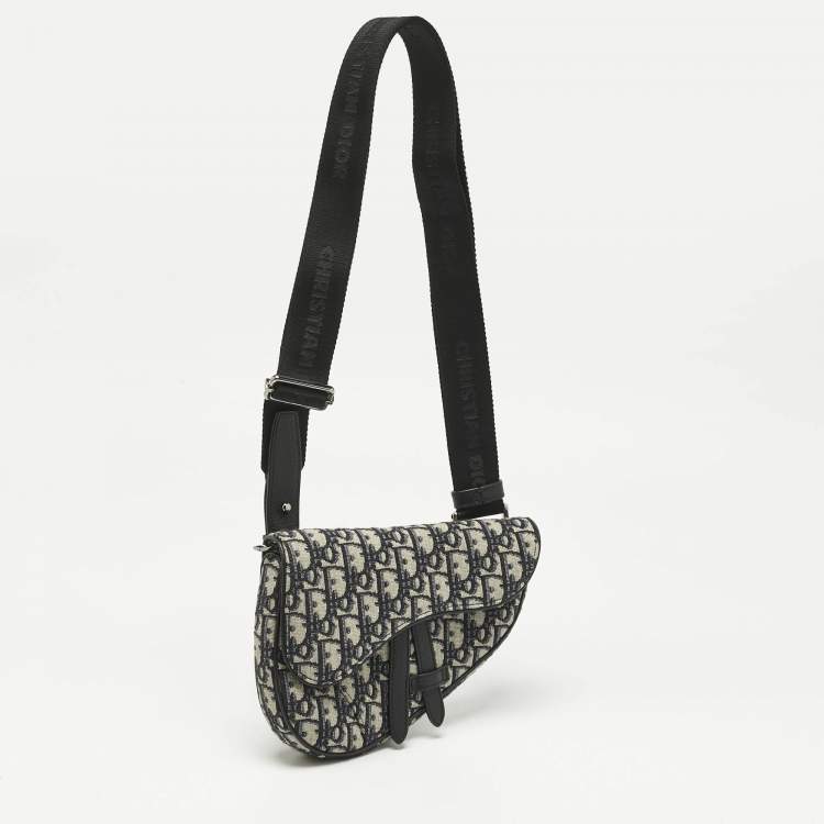 Pre Owned Dior Black/Blue Oblique Canvas and Leather Saddle Convertible Belt Bag