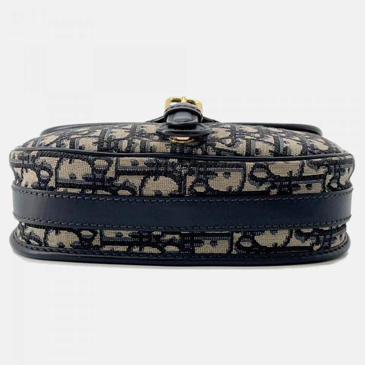 Pre Owned Dior Oblique Bobby Shoulder Bag Navy Canvas Leather