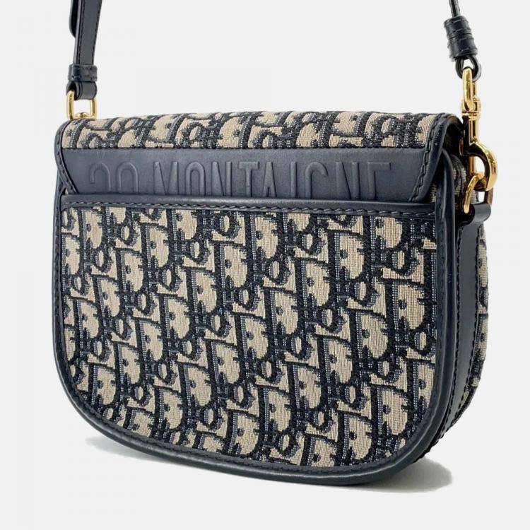 Pre Owned Dior Oblique Bobby Shoulder Bag Navy Canvas Leather