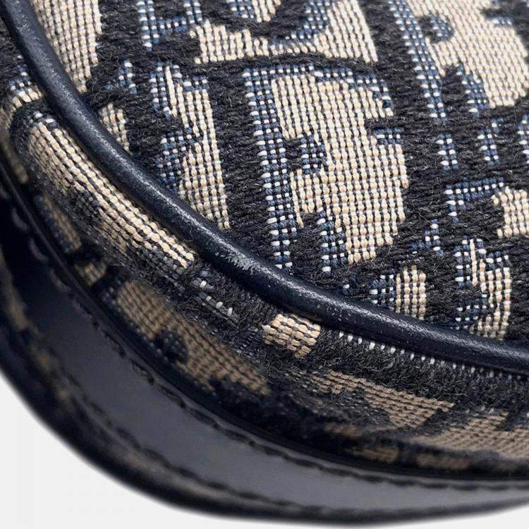 Pre Owned Dior Oblique Bobby Shoulder Bag Navy Canvas Leather