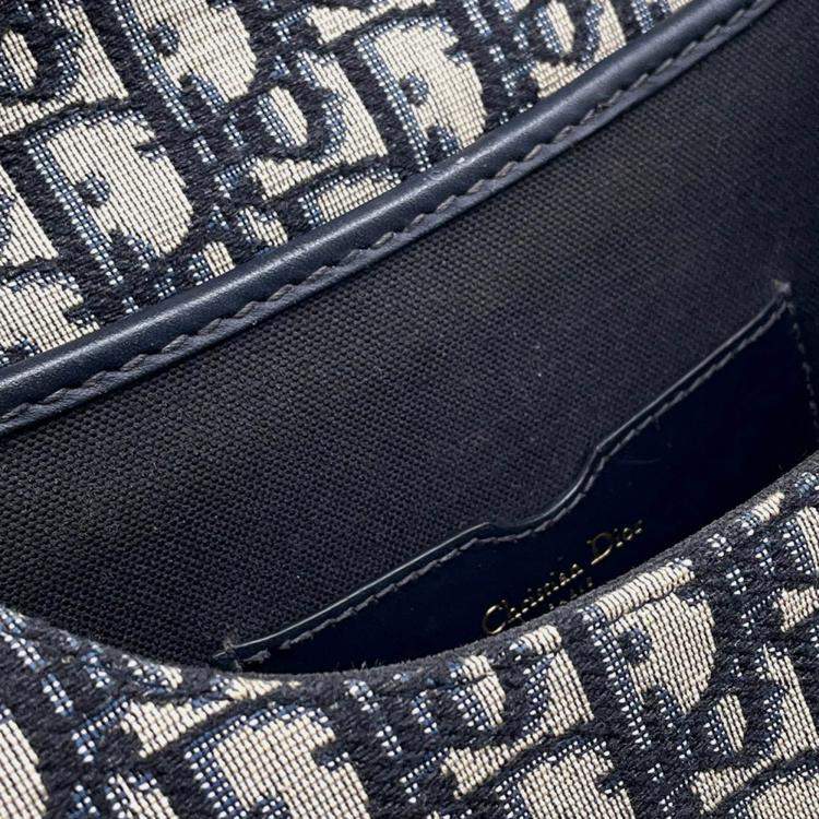 Pre Owned Dior Oblique Bobby Shoulder Bag Navy Canvas Leather