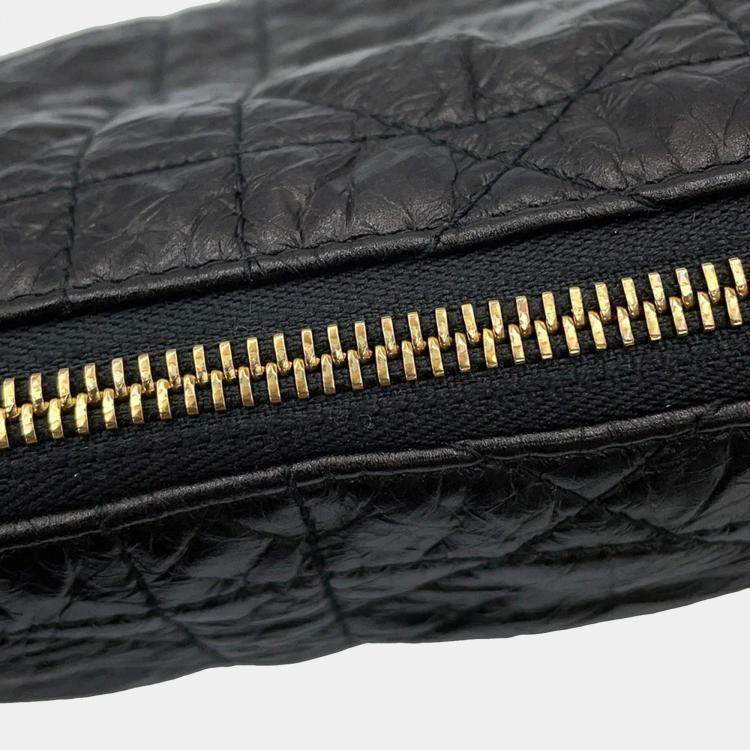 Pre Owned Dior Diorstar Hobo Bag Macrocannage Crinkled Black Calf Leather