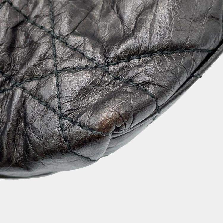 Pre Owned Dior Diorstar Hobo Bag Macrocannage Crinkled Black Calf Leather