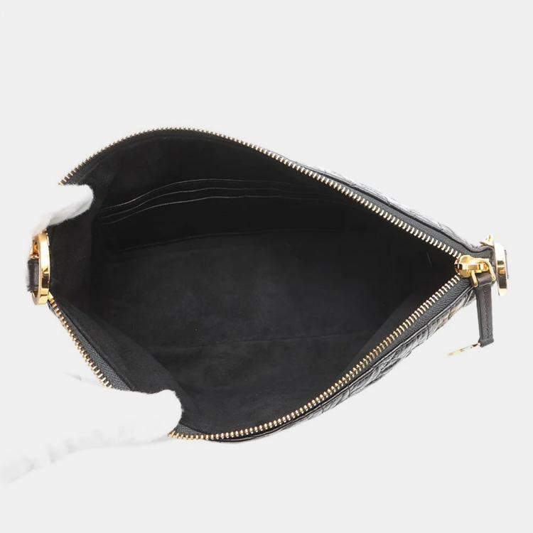 Pre Owned Dior Diorstar Hobo Bag Macrocannage Crinkled Black Calf Leather