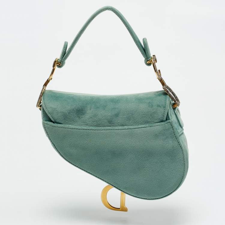 Pre Owned Dior Green Velvet Mini Saddle Bag